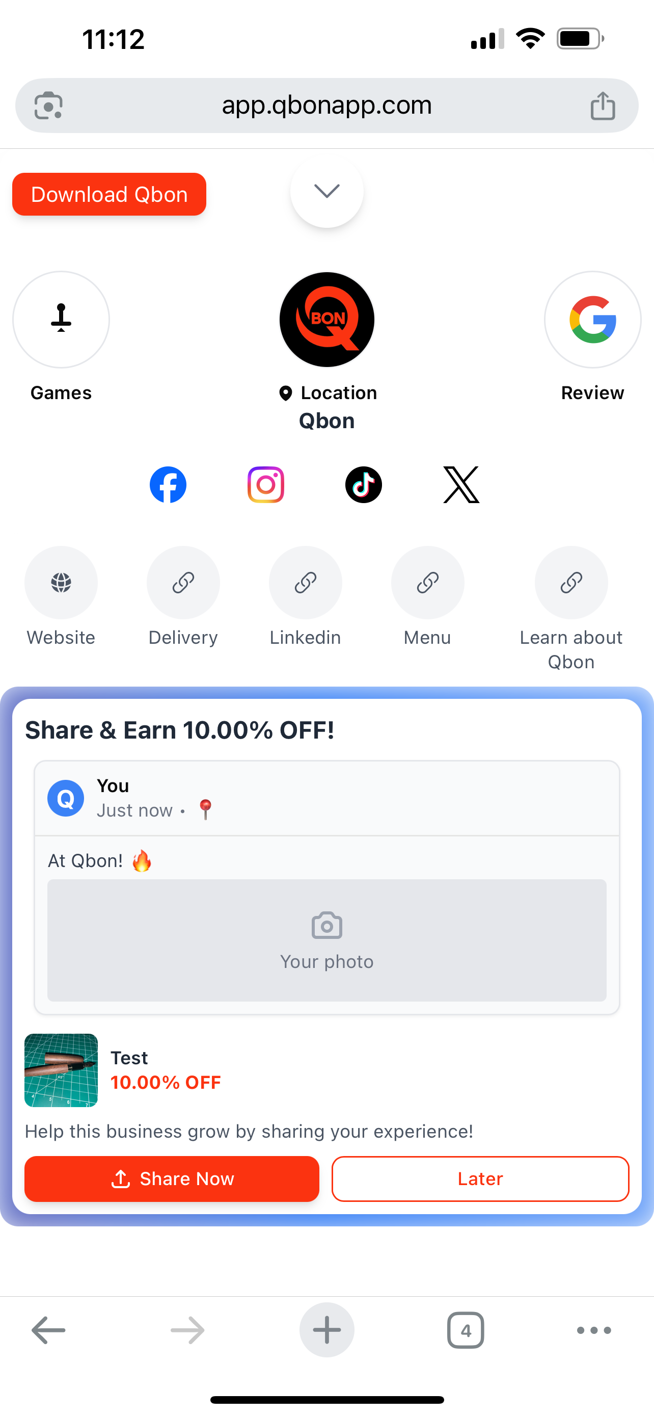 Qbon Mobile App Interface - Restaurant QR Code Solution