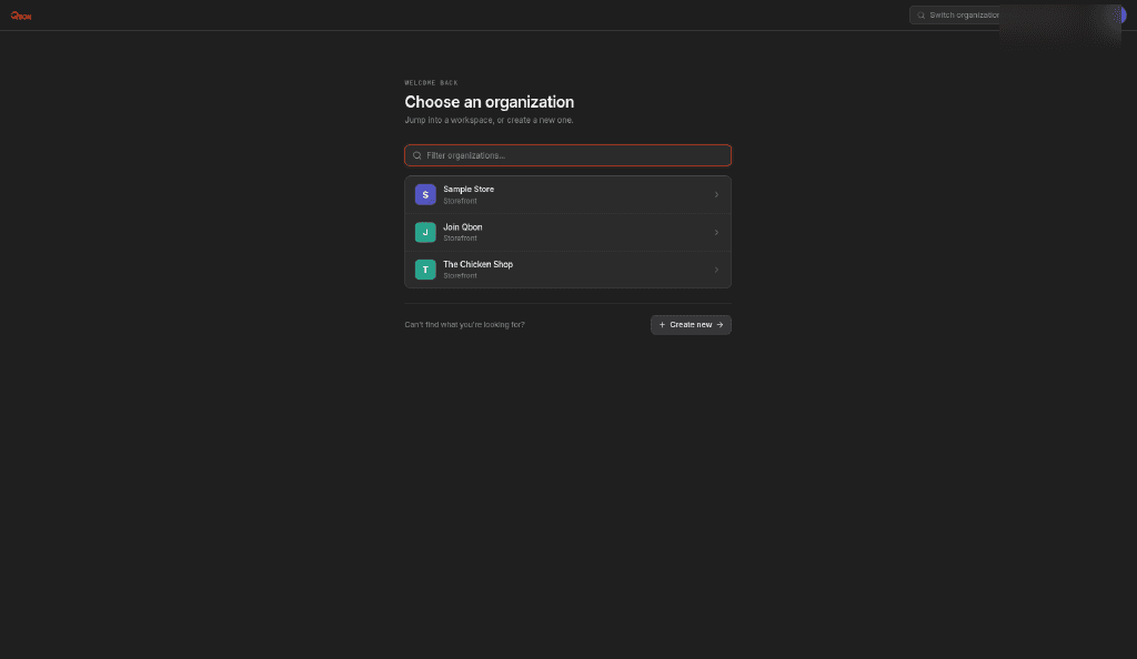Choosing Sample Store in the Qbon merchant portal