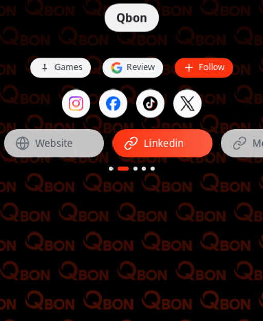 Qbon storefront with spotlight and links